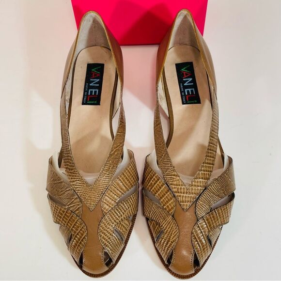 Vaneli Italian Vero Cuoio Leather Vintage Tan Flats/Small Heel Size 8 - Picture 1 of 11